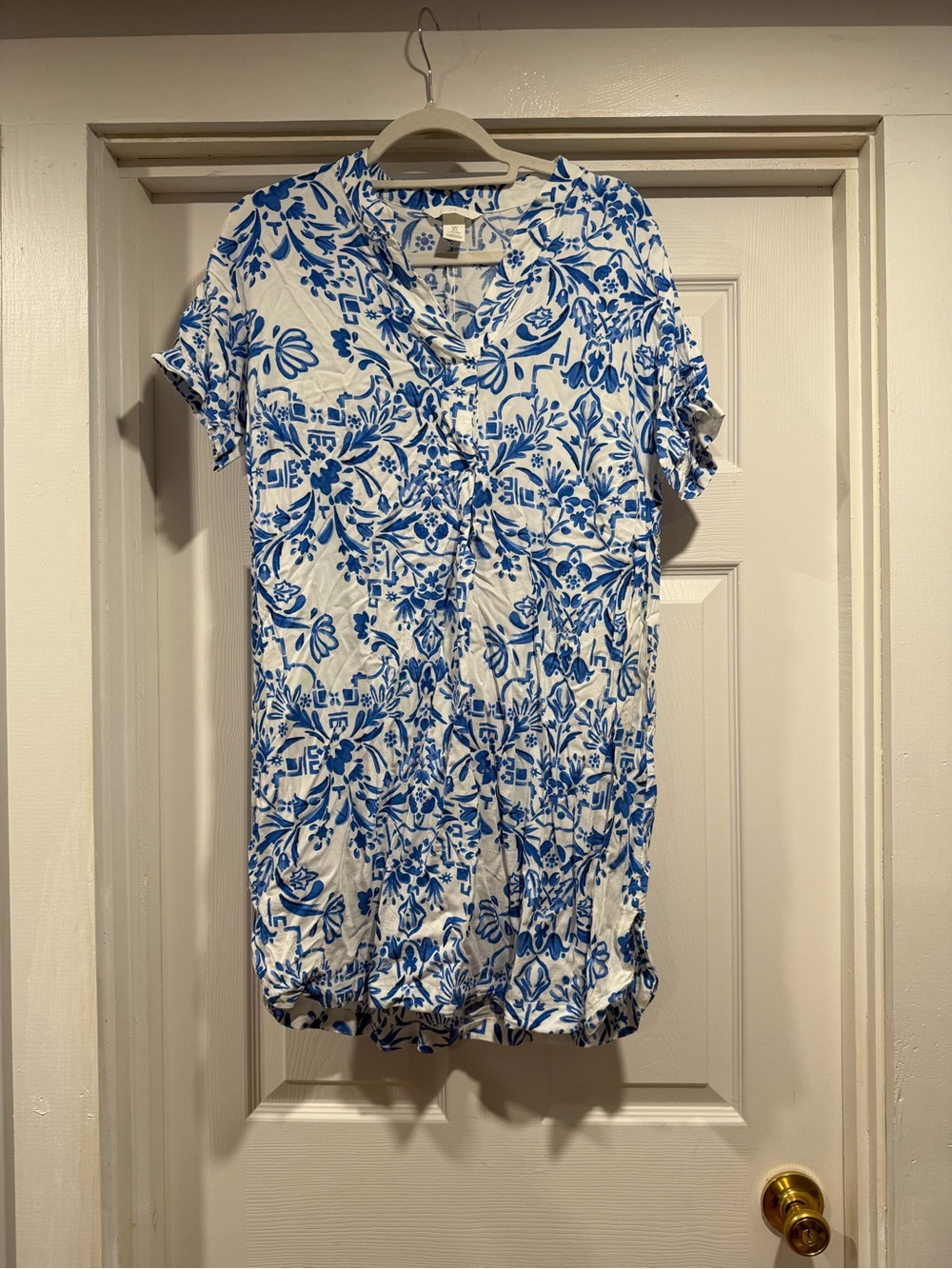 H&M White Tunic with Blue Floral Print
